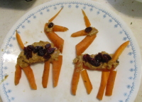 Carrot Unicorns 1 Unicorns made of carrots, peanut butter, and raisins